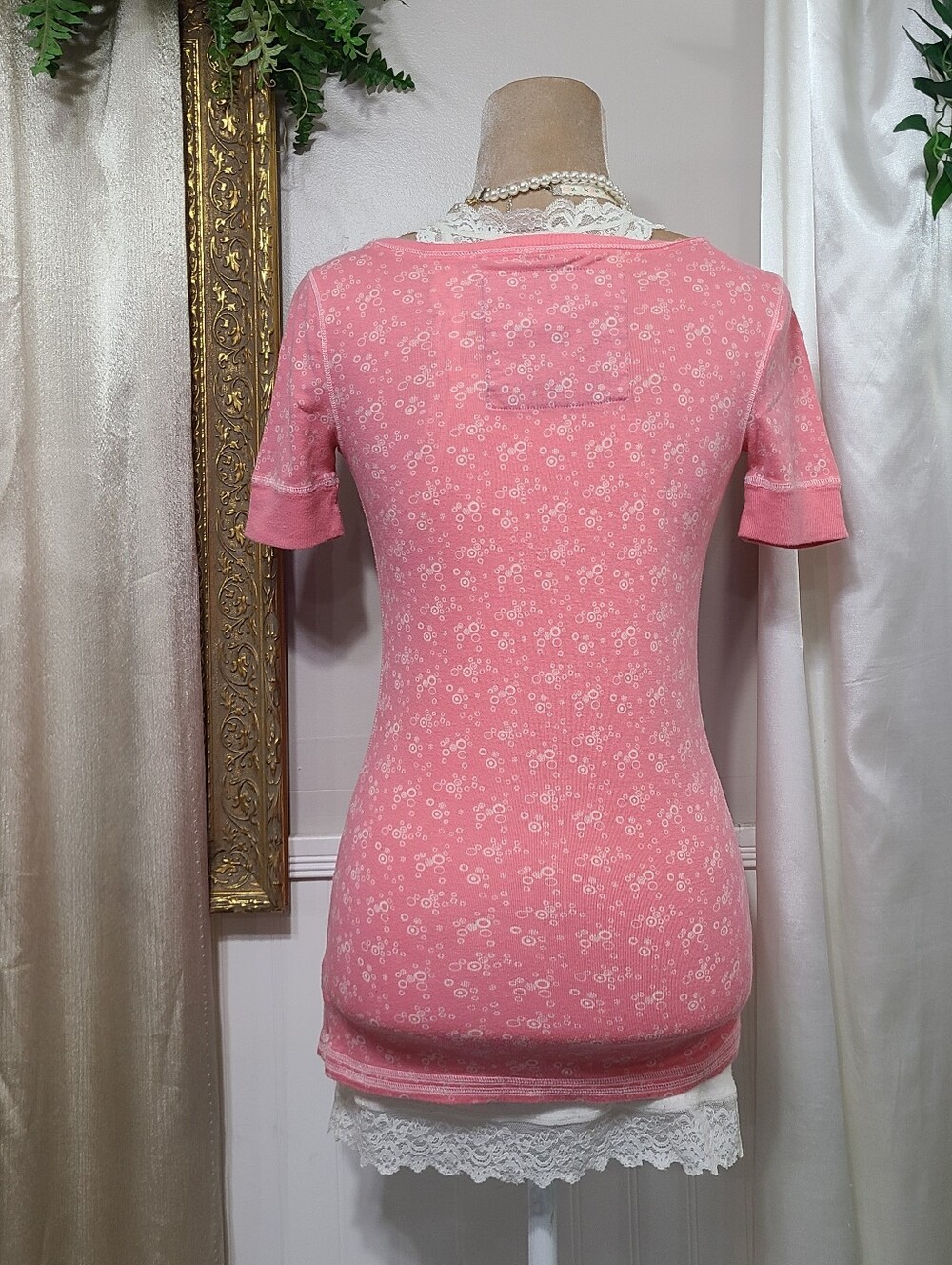Super Cute ♡ Y2K ♡Abercrombie Rare Pink & White Bubble Polka Dot Babydoll Henley - Picture 5 of 10